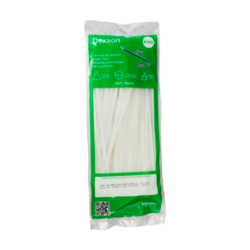 Amarras plásticas 25 cts blanca (funda 100u)