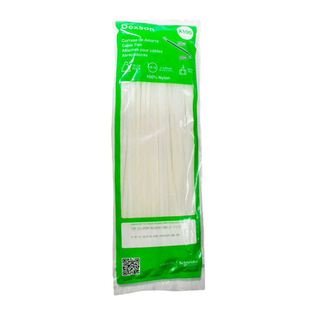 Amarras plasticas 30cts blanca (funda 100u)