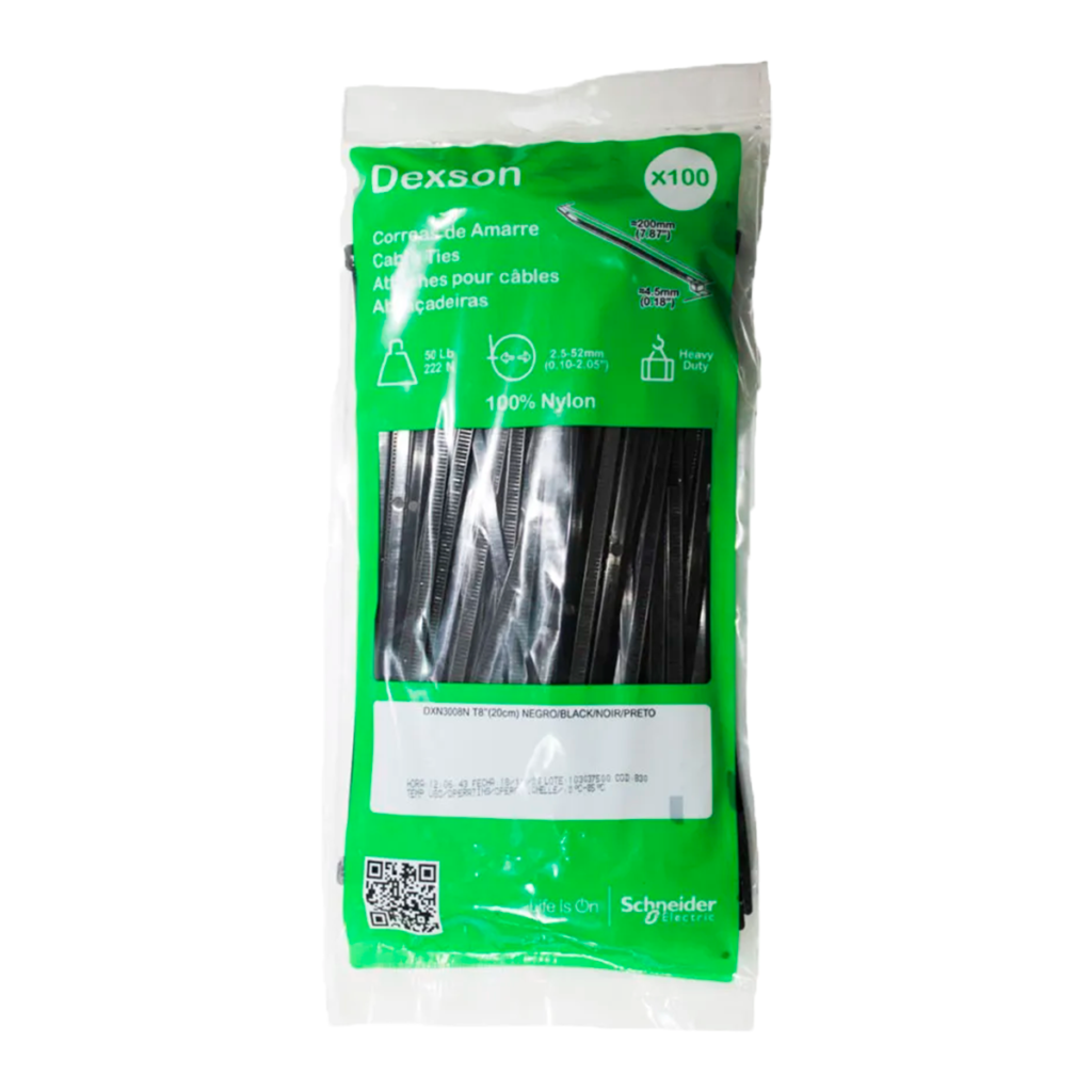 Amarras plasticas 20cts NEGRAS (funda 100u)