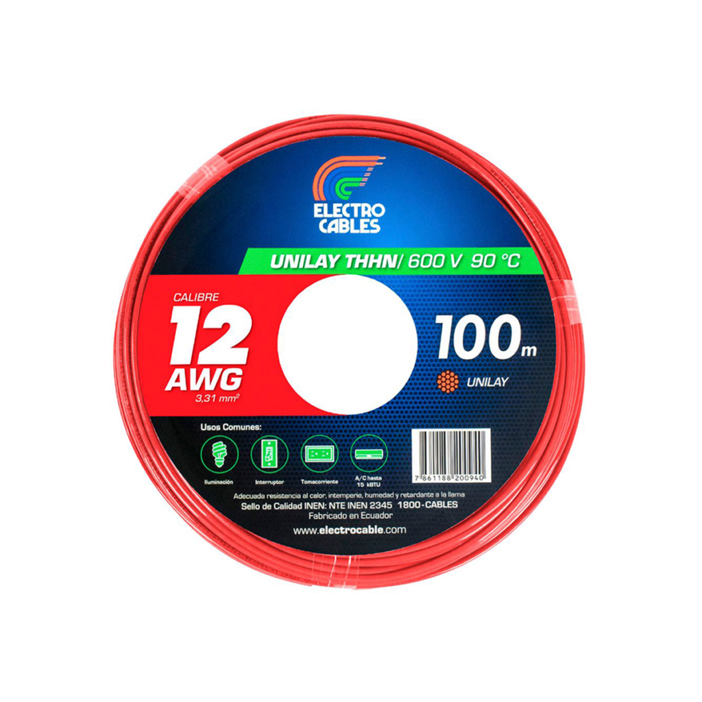 MTS Cable #12 flexible THHN rojo ELECTROCABLE