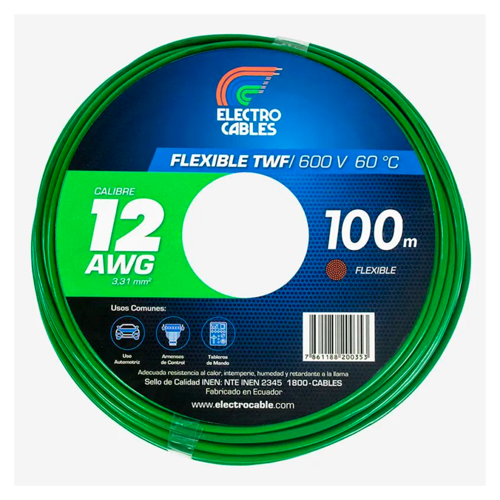 MTS Cable #12 flexible THHN verde ELECTROCABLE