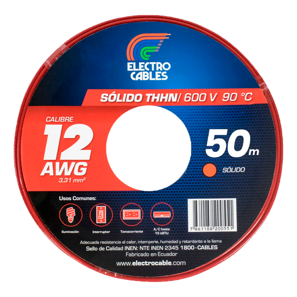 MTS Cable #12 solido THHN rojo ELECTROCABLE