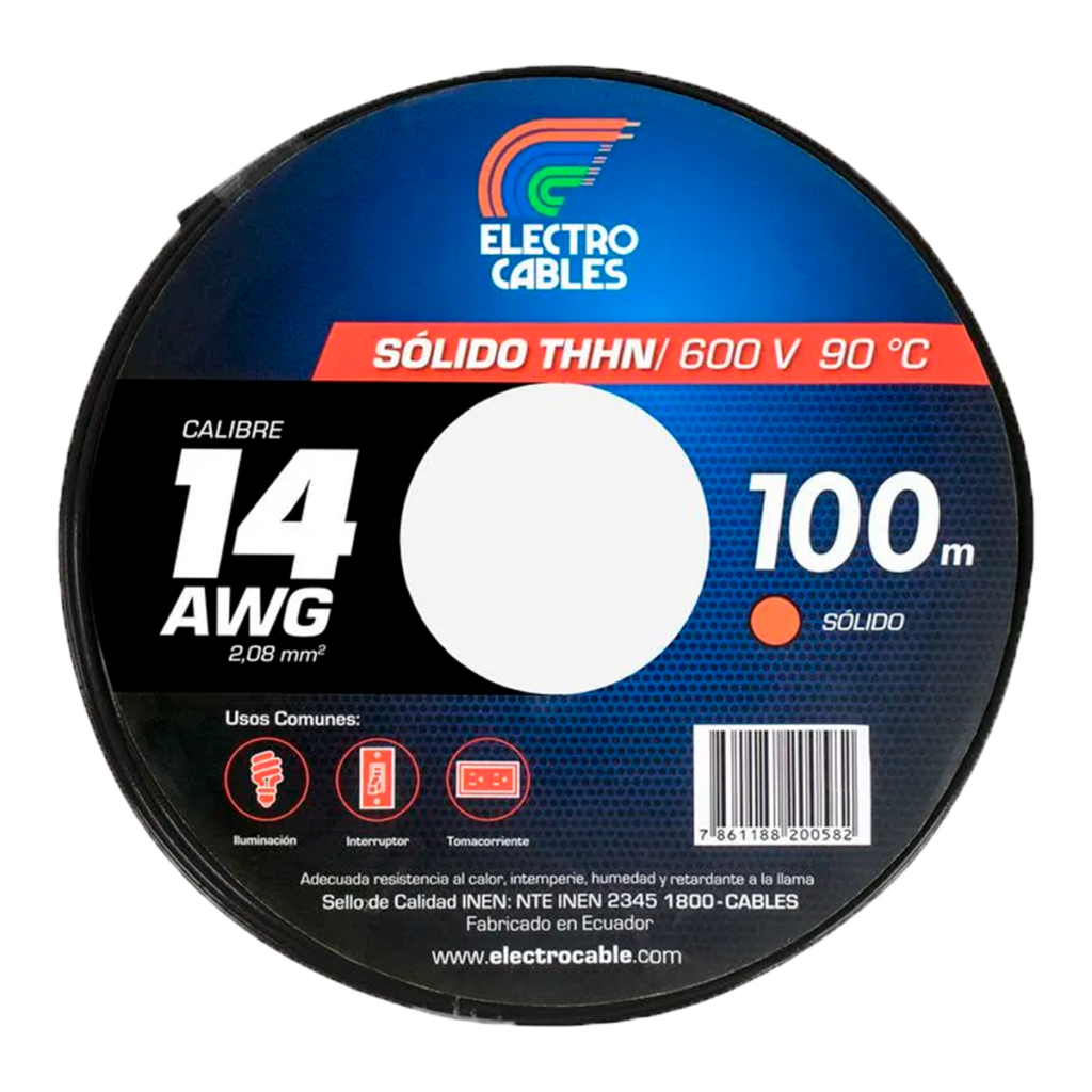MTS Cable #14 solido THHN negro ELECTROCABLE