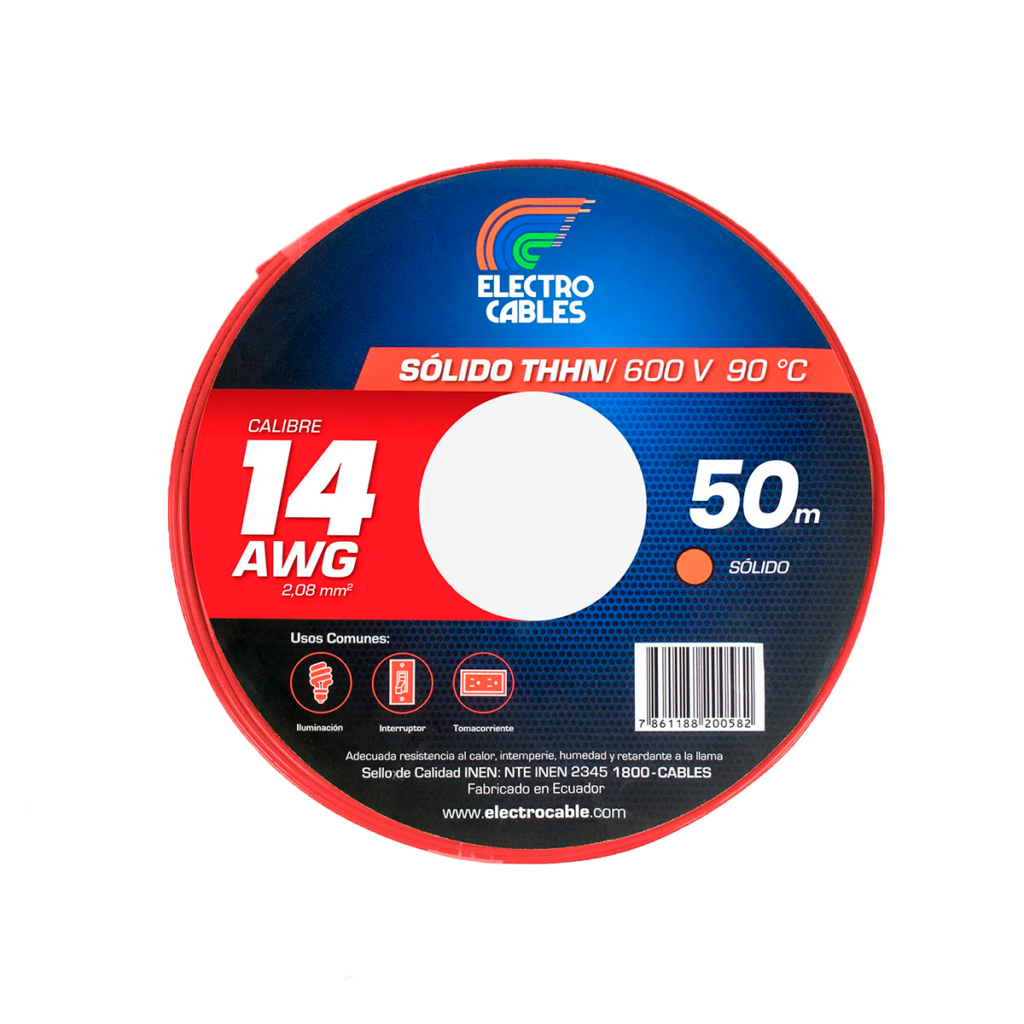 MTS Cable #14 solido THHN rojo ELECTROCABLE