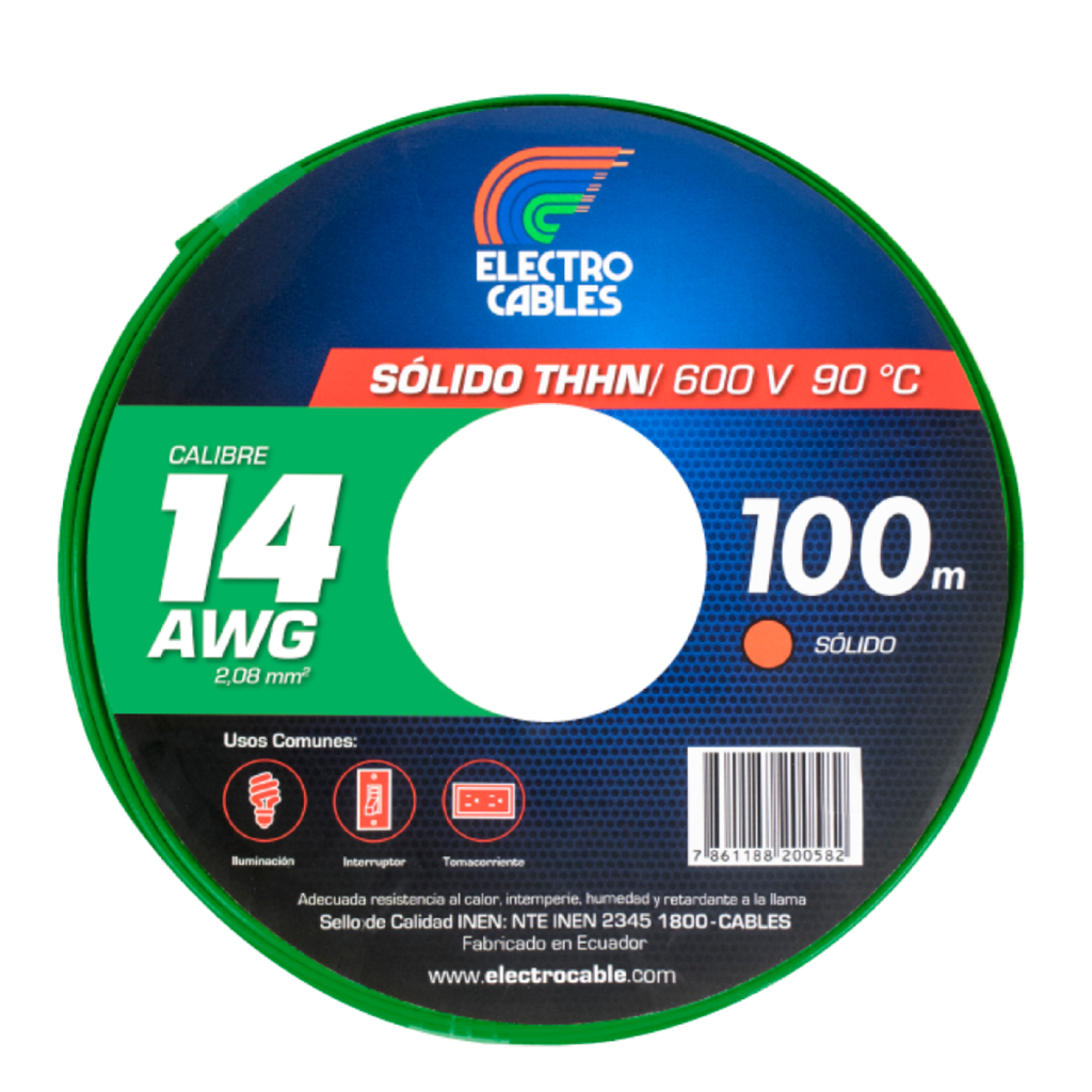 MTS Cable #14 solido THHN verde ELECTROCABLE